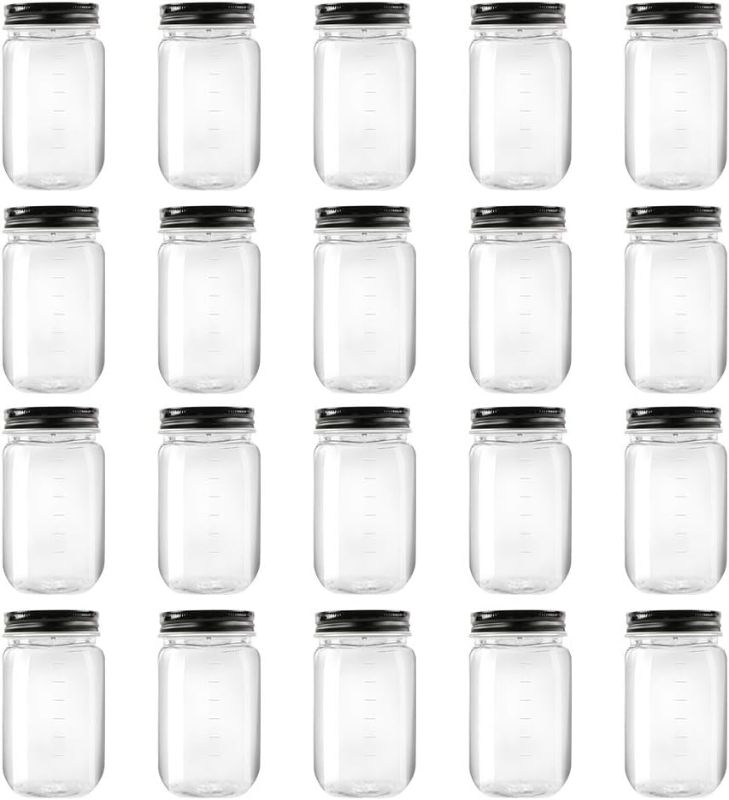Photo 1 of 
novelinks 16 Ounce Clear Plastic Jars with Black Lids - Refillable Round Clear Containers Clear Jars Storage Containers for Kitchen & Household Storage