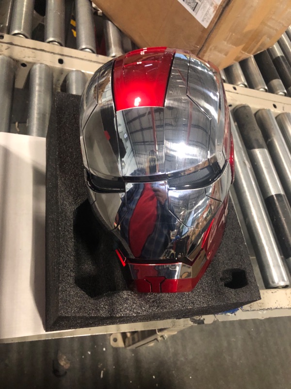 Photo 3 of Adult Iron-Mans Helmet Electronic MK 5 Helmet with Jarvis Voice/Sensing/Remote Control Open/Close Sounds & LED Eyes Light Up Super Hero Movie 1:1 Model for Halloween