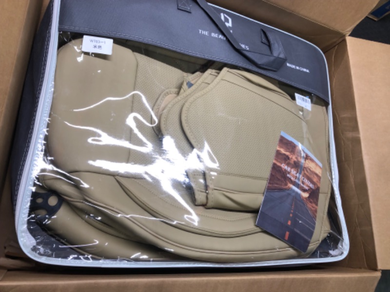 Photo 1 of Isen-CoverAuto Full Coverage Faux Leather Car Seat Covers Universal Fit for Cars,Trucks,Sedans and SUVs with Waterproof Leatherette in Automotive Seat Cover Accessories (Beige, Front Pair) Beige Front Pair