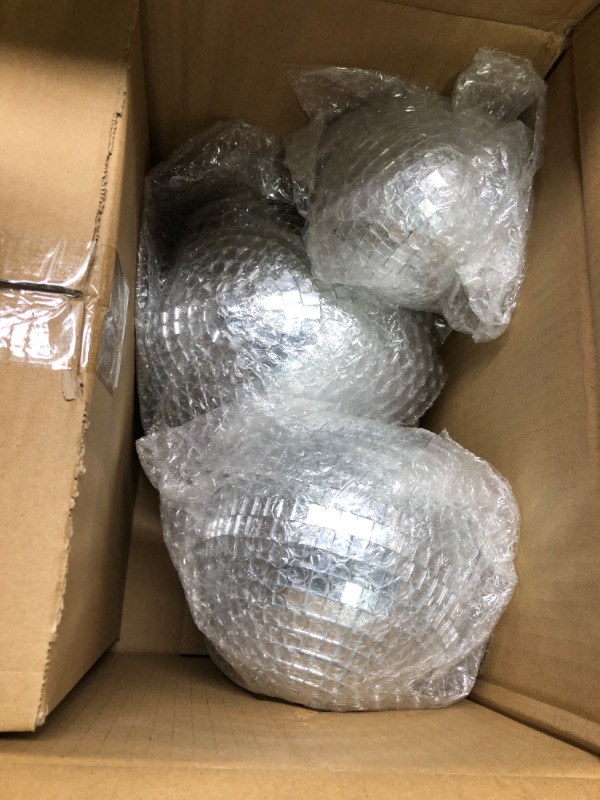 Photo 1 of 4 pack Large Disco Ball Silver Hanging Disco Balls Reflective Mirror Ball Ornament for Party Holiday Wedding Dance and Music Festivals Decor Club Stage Props (12 Inch, 8 Inch, 6 Inch, 4 Inch)