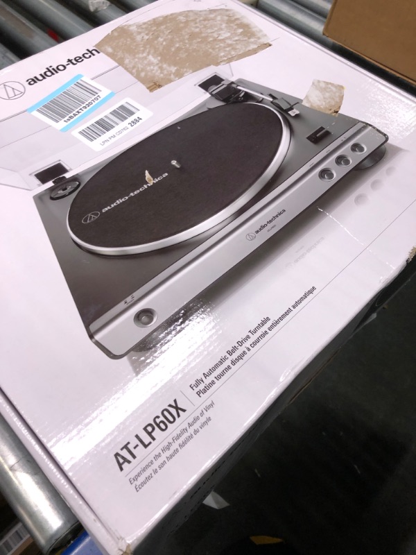 Photo 2 of Audio-Technica AT-LP60X-GM Fully Automatic Belt-Drive Stereo Turntable, Gunmetal/Black, Hi-Fi, 2 Speed, Dust Cover, Anti-Resonance, Die-Cast Aluminum Platter Silver