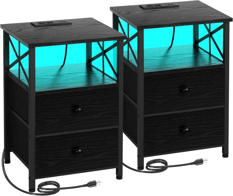 Photo 1 of 
AMHANCIBLE LED Night Stand Set 2, Night Stands for Bedrooms Set of 2 with Charging Station, Side Table with USB C Port and Outlet for Bedroom Living Room