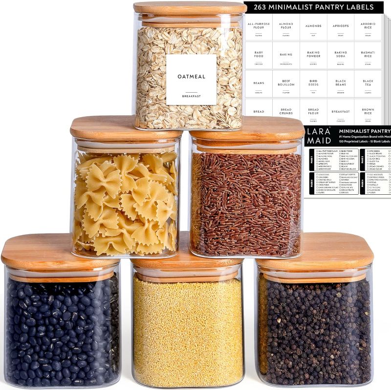 Photo 1 of 6Packs Square Glass Jars Set with Minimalist Pantry Labels, Square Pantry Jars with Bamboo Lids and White Customized Sticker Labels, Food Storage Containers for Home
3-27oz
3-40oz