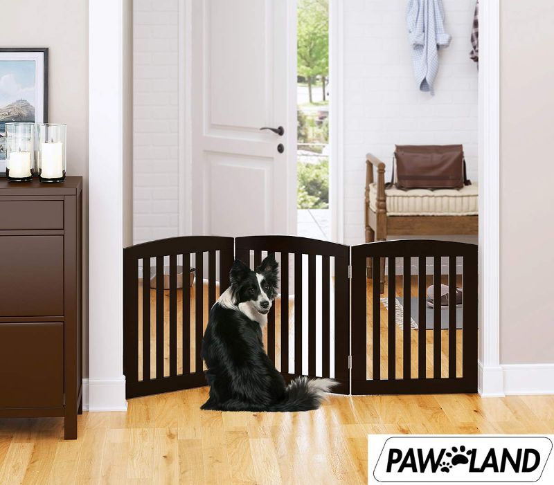 Photo 1 of 
Wooden Freestanding Foldable Pet Gate for Dogs, 24 inch 3 Panels Step Over Fence, Dog Gate for The House, Doorway, Stairs, Extra Wide (Espresso, 24" Height-3 Panels)