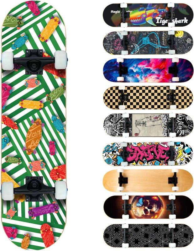 Photo 1 of Bestclub Pro Complete Skateboards for Beginners Adults Teens Kids Girls Boys 31x8 Inch Skate Boards 7 Layer Canadian Maple Double Kick Deck Concave Longboard