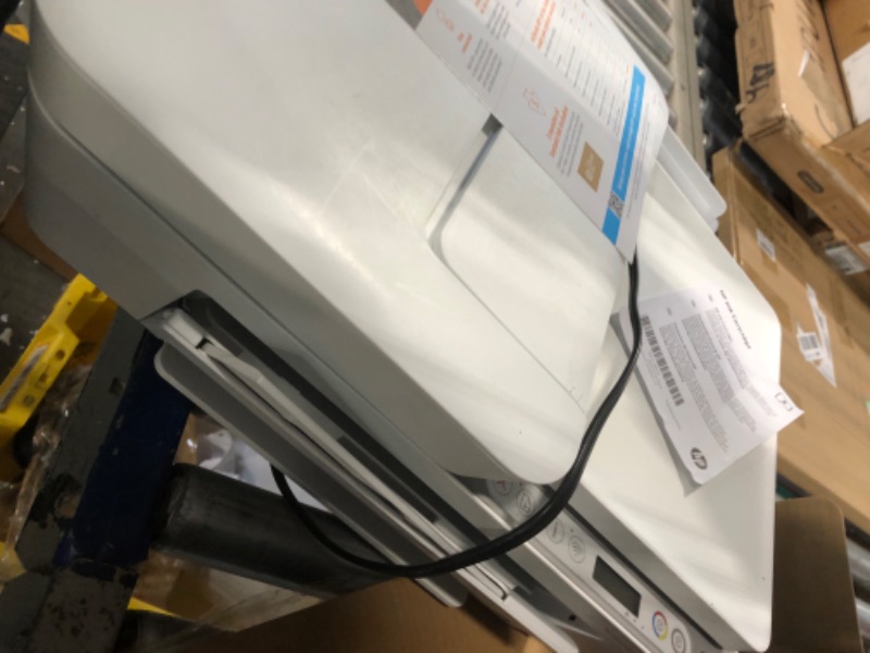 Photo 1 of HP DeskJet 2755e Wireless Color All-in-One Printer with bonus 6 months Instant Ink (26K67A), white