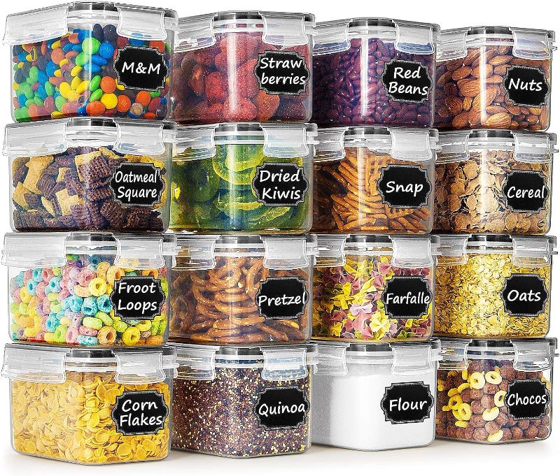 Photo 1 of 16 Pcs Airtight Spice Containers Set Clear Plastic Food Storage Containers with Lids Stackable Spice Jars with Spoon, Include 16 Labels and 16 Black Spoons for Kitchen Tea Coffee Cereal Pantry