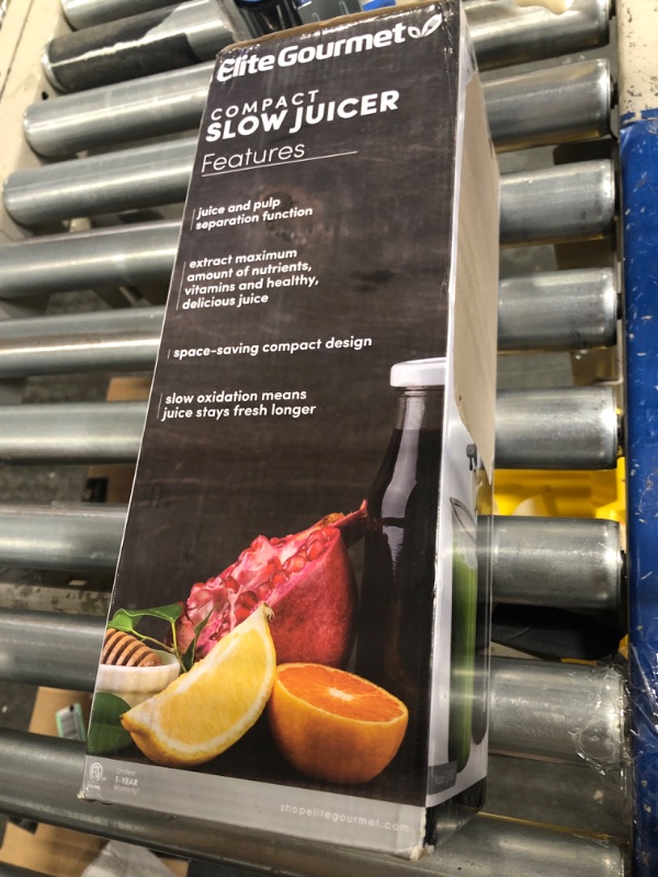 Photo 1 of ****** NEEDS CLEANED ****** Elite Gourmet EJX600 Compact Small Space-Saving Masticating Slow Juicer, Cold Press Juice Extractor, Nutrient and Vitamin Dense, Easy to Clean, 16 oz Juice Cup, Charcoal Grey