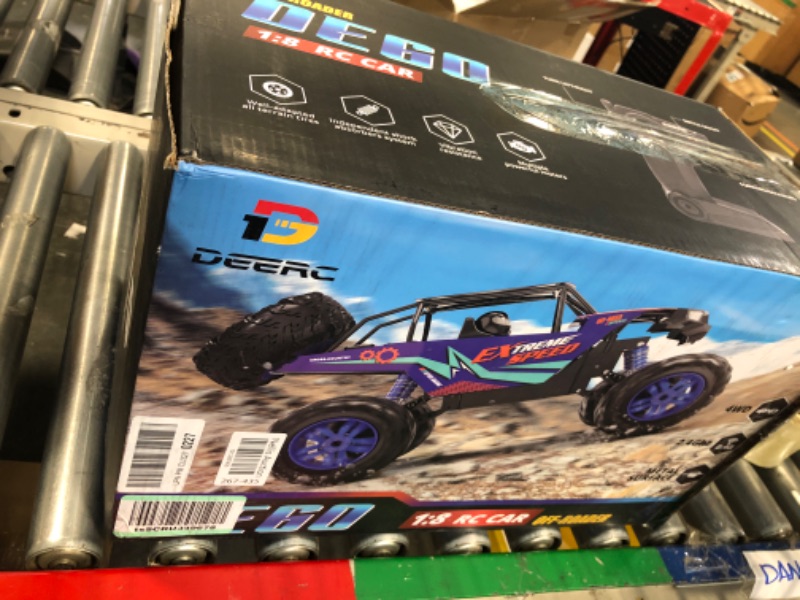 Photo 1 of DEERC DE60 Large 1:8 Scale Upgraded RC Cars Remote Control Car for Adults Boys,Off Road Monster Truck with Realistic Sound,2.4Ghz 4WD Rock Crawler Toy All Terrain Climbing,2 Batteries for 80 Min Play Classic Blue