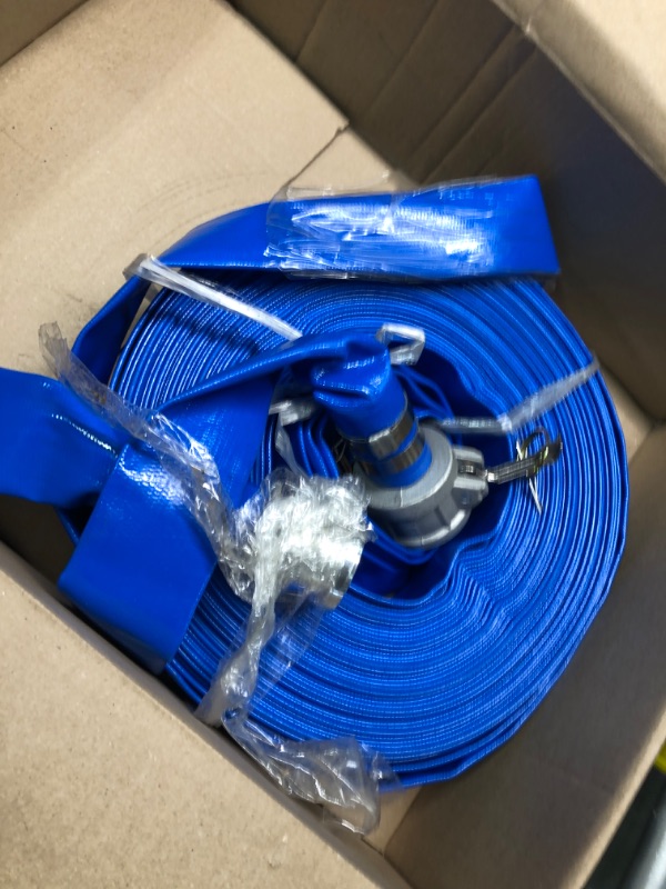 Photo 3 of 1 1/2 IN x 50 FT Pool Backwash Hose, Heavy Duty Flat Discharge Hose, Weather and Burst Resistant, Best Pool Hoses for Inground Pools, Pool Filter Hose & Pool Drain Hose 1 1/2 in x 50 ft Blue