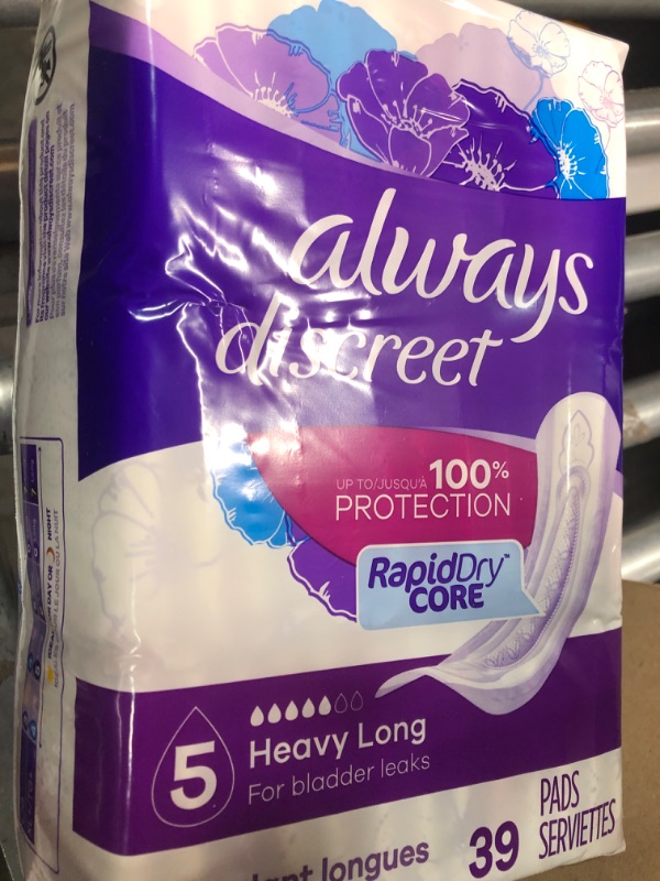 Photo 3 of Always Discreet Adult Incontinence & Postpartum Pads For Women, Size 5, Heavy Absorbency, Long Length, 39 Count