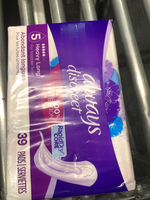 Photo 3 of Always Discreet Adult Incontinence & Postpartum Pads For Women, Size 5, Heavy Absorbency, Long Length, 39 Count