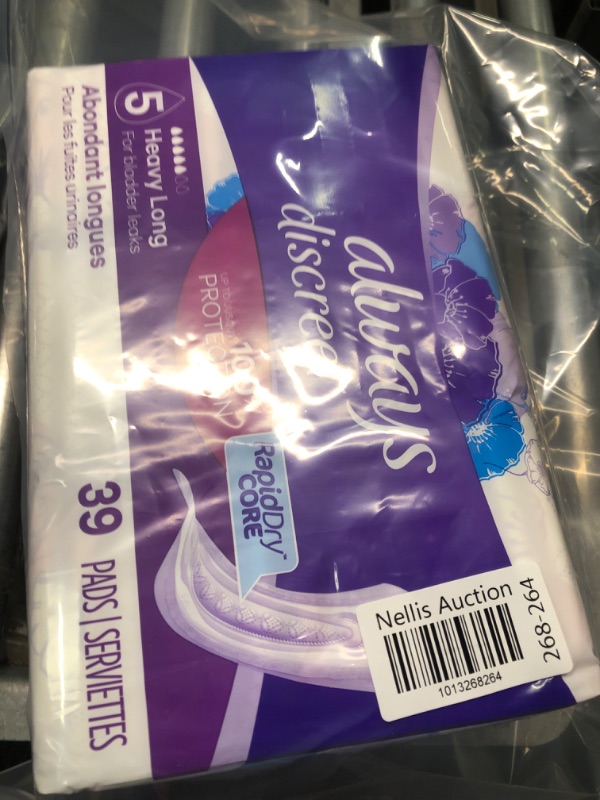 Photo 1 of Always Discreet Adult Incontinence & Postpartum Pads For Women, Size 5, Heavy Absorbency, Long Length, 39 Count