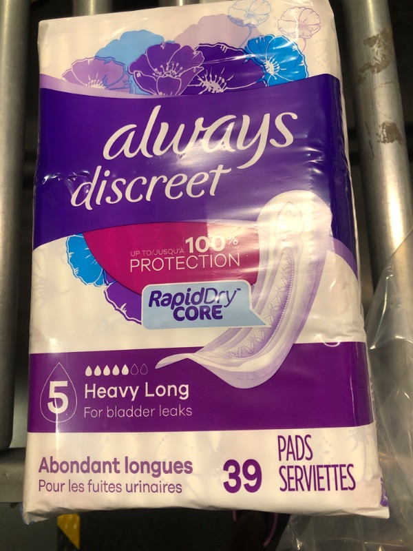 Photo 3 of Always Discreet Adult Incontinence & Postpartum Pads For Women, Size 5, Heavy Absorbency, Long Length, 39 Count