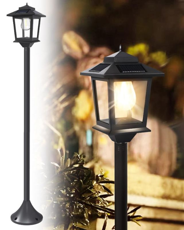 Photo 1 of 44"Solar Lamp Post Lights 2Pack, Outdoor Post Lights Waterproof, Pole Lights Outdoor, Decorative Floor Lamp Vintage for Patio, Garden, Backyard, Pathway, Front/Back Door, Warm White, Replaceable Bulb 44inch?Black?