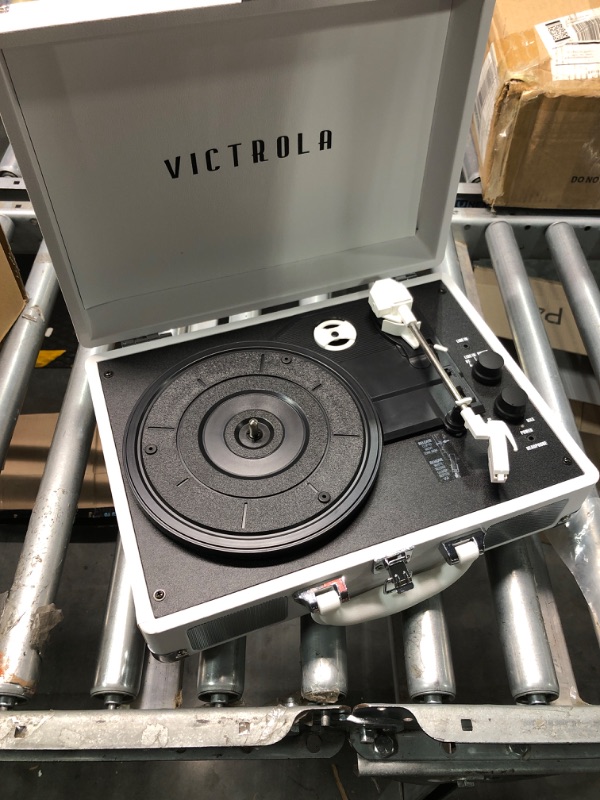 Photo 4 of Victrola VSC-400SB-CNV Bluetooth Suitcase Turntable Canvas - Stickers (White) Canvas Record Player