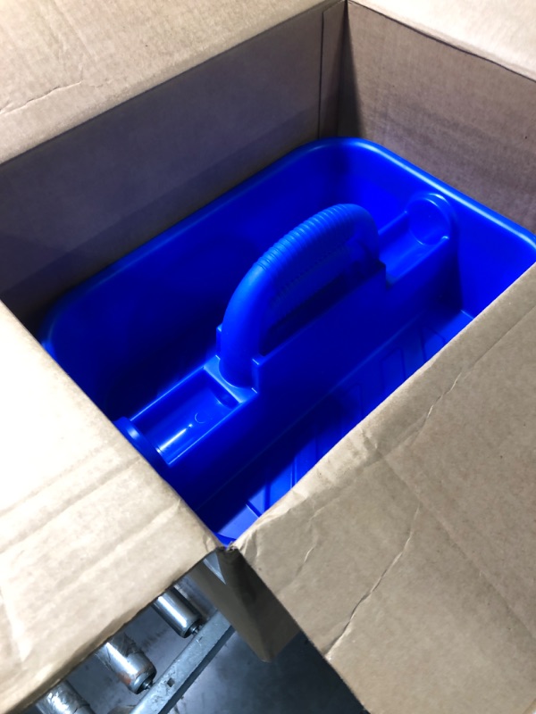 Photo 1 of Akro-Mils 09185 Plastic Tote Tool & Supply Cleaning Caddy with Handle, (18-3/8-Inch x 13-7/8-Inch x 9-Inch), Blue (09185BLUE) Blue Tote Caddy