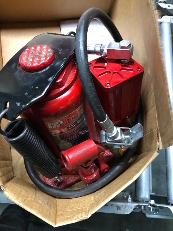 Photo 3 of BIG RED TA92006 Torin Pneumatic Air Hydraulic Bottle Jack with Manual Hand Pump, 20 Ton (40,000 lb) Capacity, Red 20 Ton (40,000 LBs) Pneumatic Air