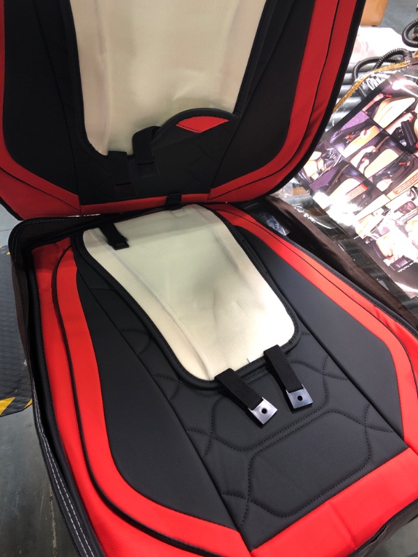 Photo 4 of OASIS AUTO Car Seat Covers AccessoriesOnly front Premium Nappa Leather Cushion Protector Universal Fit for Most Cars SUV Pick-up Truck, Automotive Vehicle Auto Interior Décor (OS-004 Black&Red) 