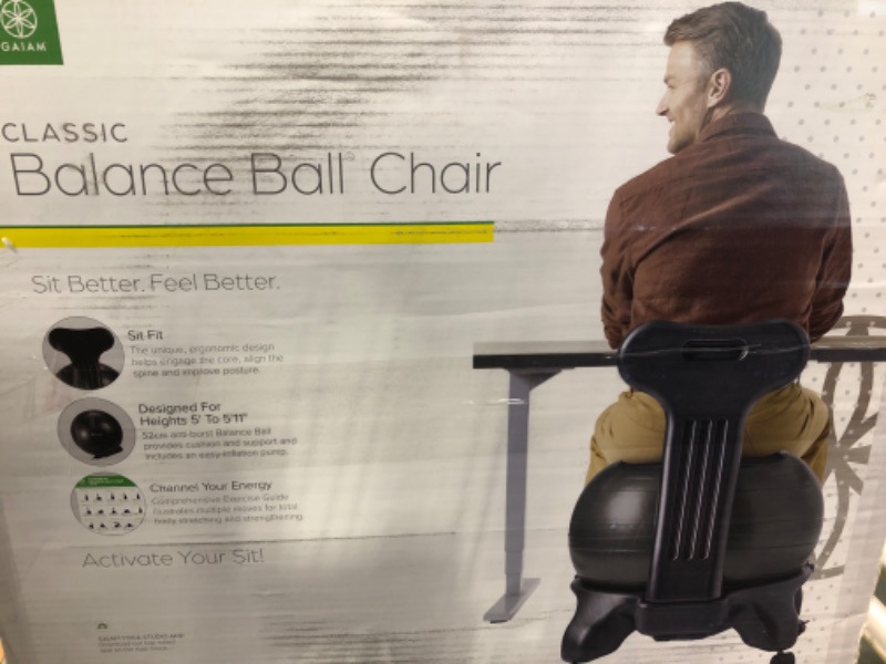 Photo 2 of Gaiam Classic Balance Ball Chair – Exercise Stability Yoga Ball Premium Ergonomic Chair for Home and Office Desk with Air Pump, Exercise Guide and Satisfaction Guarantee Black