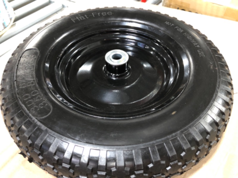 Photo 2 of (2-PACK) 4.80/4.00-8" Flat Free Tire and Wheel - Universal Fit 14.5" Solid Wheelbarrow Tires with 3" Hub and 5/8" Bearings – Extra Adapter kit includes 3/4" Ball Bearings, 1" and 1/2" Nylon Spacers 2 14.5"(Flat Free Tire?