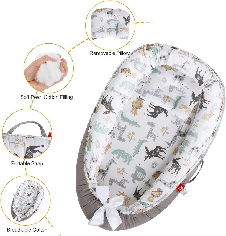 Photo 1 of Baby Lounger for Newborn 0-12 Months, Bed in Bed Baby Nest Sleeper Snuggle Me Lounger, Breathable & Portable Cotton Infants Bassinet Baby Floor Seat for Co-Sleeping Travel **GREEN**
