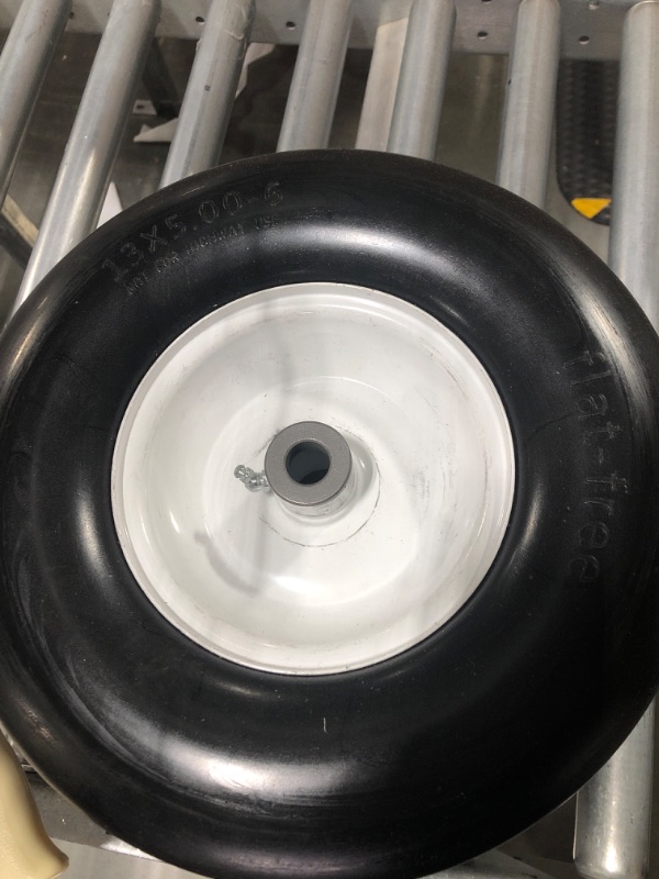 Photo 3 of 13x5.00-6" Flat Free Lawn Mower Tire, Zero Turn Mower Front Tire,Lawn Garden Turf Solid Tire and Wheel Assembly with Steel Rim, 3/4" Grease Bushing and 3.25"-5.9" Centered Hub, 2 pack