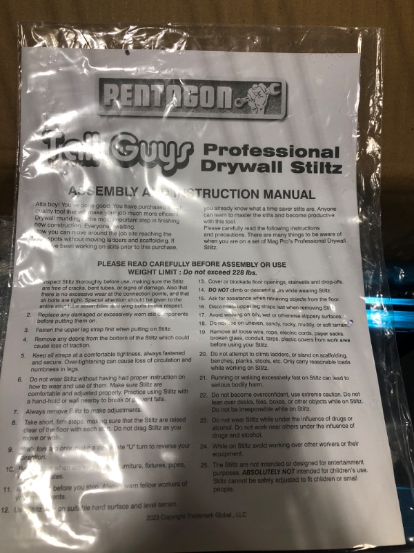 Photo 5 of Pentagon Tool 1117 "Tall Guyz" Professional 18"-30" Blue Drywall Stilts Durable, Lightweight Aluminum Work Stilts Adjustable Lifts for Sheetrock Painting or Cleaning - 18"-30" (BLUE) Blue 18" - 30"