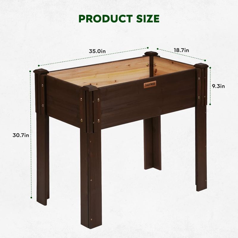 Photo 1 of Agitree Raised Garden Bed with Detachable Legs, 35 * 19 * 31in, 1-Piece Spliceable Elevated Wood Raised Garden Bed for Outdoor Plant, Backyard