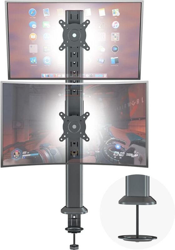 Photo 1 of Hemudu Dual Monitor Articulating Desk Mount Arm Stand - Vertical Stack Screen Supports Two 13 to 34 Inch Computer Monitors with C Clamp

*MISSING SCREWS*
