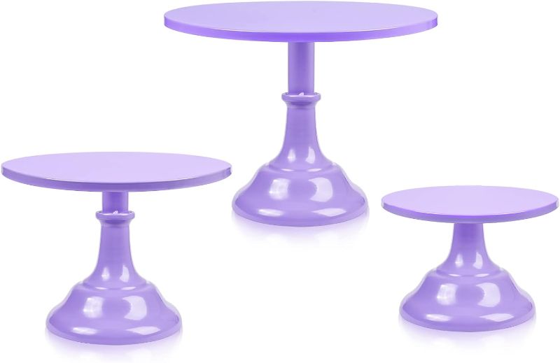 Photo 1 of 3 PCS Cake Stand Set Purple Cupcake Holder Dessert Display Round Metal Serving Tray for Baby Shower Wedding Birthday Parties Celebration Decorations

*ONE STAND BROKEN*
