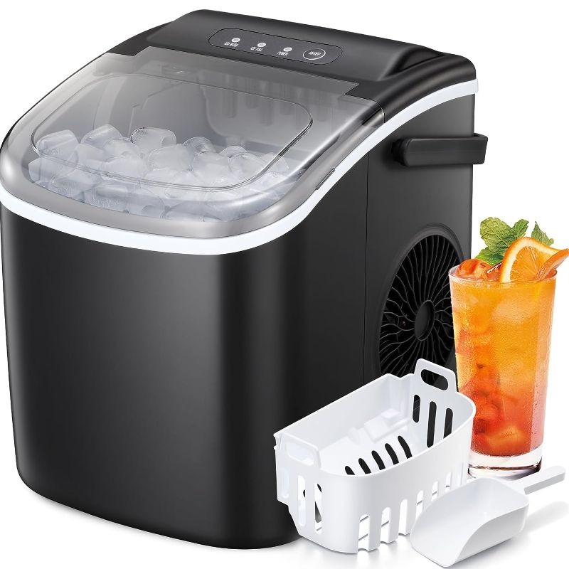 Photo 1 of Antarctic Star Countertop Ice Maker Portable Ice Machine with Handle,Self-Cleaning Ice Makers, 26Lbs/24H, 9 Ice Cubes Ready in 6 Mins for Home Kitchen Bar Party (Black)
