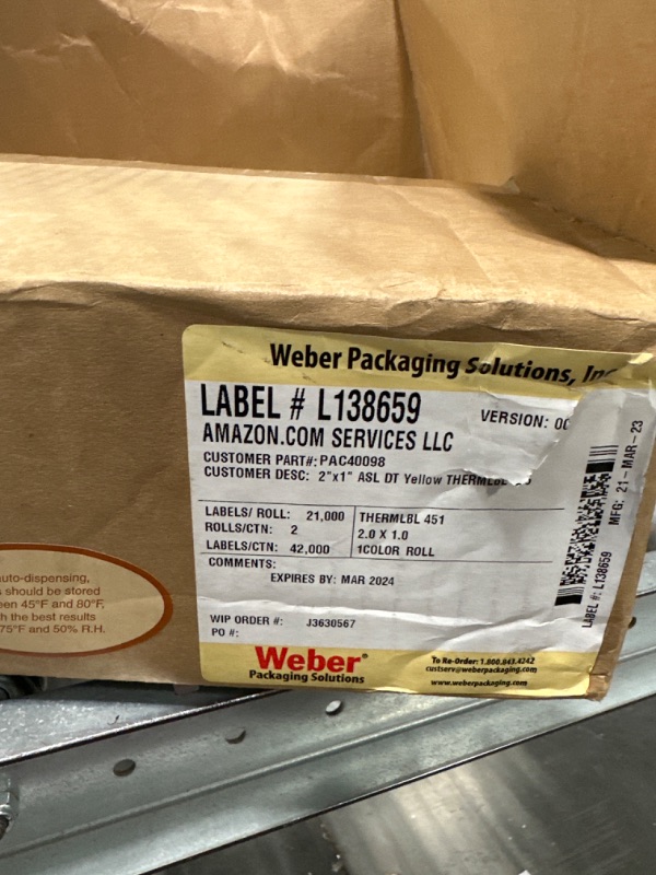 Photo 3 of 2" x 1" Yellow - Direct Thermal Labels - 3" Core - 42,000 LABELS