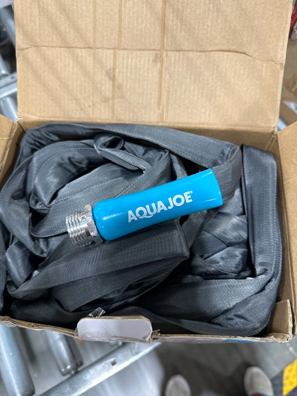 Photo 3 of Aqua Joe AJFJH100-58-PRO FiberJacket Non-Expanding Kink-Free Garden, RV, Marine and Camper Hose, Ultra-Lightweight, Drinking Water Safe, 100-Foot x 5/8-Inch 100 - Foot *unkown damage to hose*