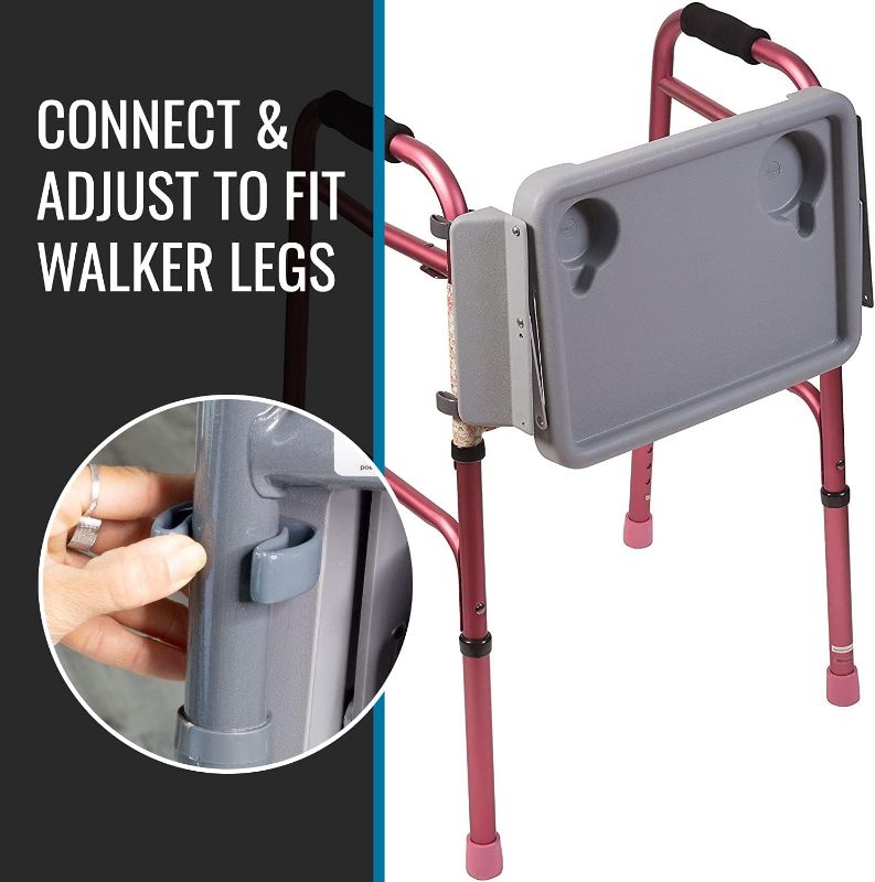 Photo 1 of DMI Walker Tray, Rollator Tray, Mobility and Walker Accessory Tray Table Fits Most Standard Walkers, Folding with Two Cup Holders and Tool Free Assembly, 16 x 11.8