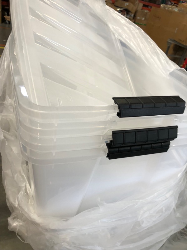 Photo 1 of Farmoon 70 Quart Clear Storage Bin, Large Plastic Stackable Box/Cotainer with Lid and Black Handle, 4 Packs 8006