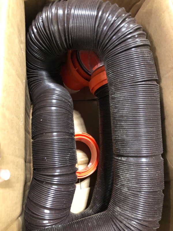 Photo 3 of Camco RhinoFLEX RV Sewer Hose Kit with Swivel Transparent Elbow and 4-in-1 Dump Station Fitting, Brown, 15 Feet (39770) 15ft Sewer Hose Kit Frustration-Free Packaging