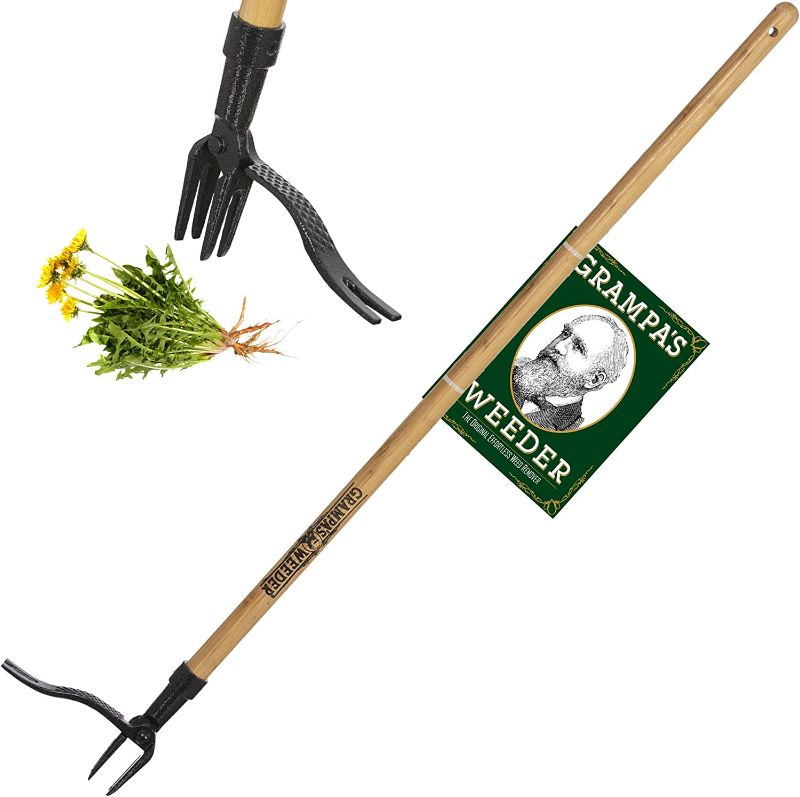 Photo 1 of 
Grampa's Weeder - The Original Stand Up Weed Puller Tool with Long Handle - Made with Real Bamboo & 4-Claw Steel Head Design - Easily Remove Weeds.