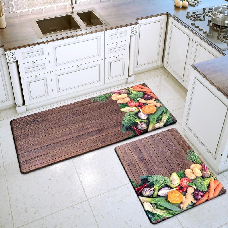 Photo 1 of 
Cushioned Anti-Fatigue Kitchen Mats [2 Piece Set] - Stain-Resist Wood Fruit Design PVC Rugs | Non-Slip Memory Foam, Waterproof, Ergonomic Comfort for Home..