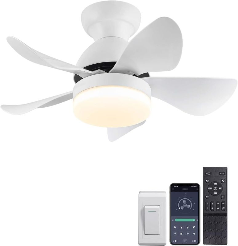 Photo 1 of 7PM Small Ceiling Fan with Light 30" Smart White Ceiling Fan with Remote & APP Control Dimmable LED Ceiling Fan 2160 Lumens 22W 6 Wind Speeds 5 Blades Quiet Modern Ceiling Fan for Kids Room Bedroom