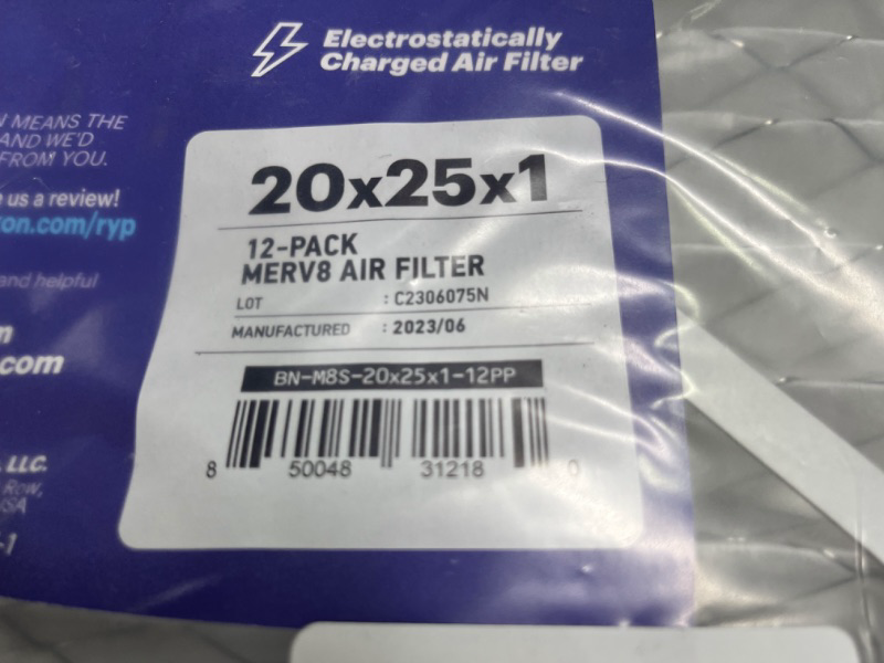 Photo 1 of 20x25x1 merv8 air filter 12-pack