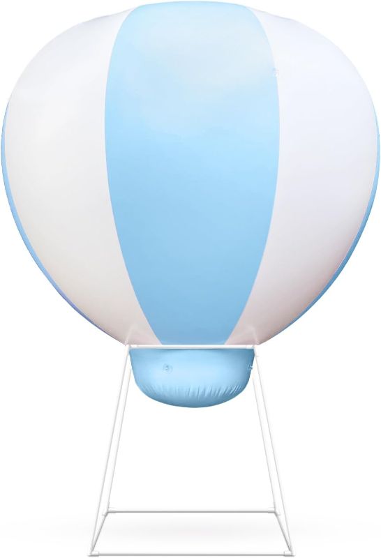 Photo 1 of Hot Air Balloon with Standing Frame, Party Decoration Balloon with Air Pump, Inflatable Hanging Balloon for Baby Shower/Nursery decor/Kids Birthday Party/Wedding/Exhibitions (Blue White, 3ft) 3ft Blue White