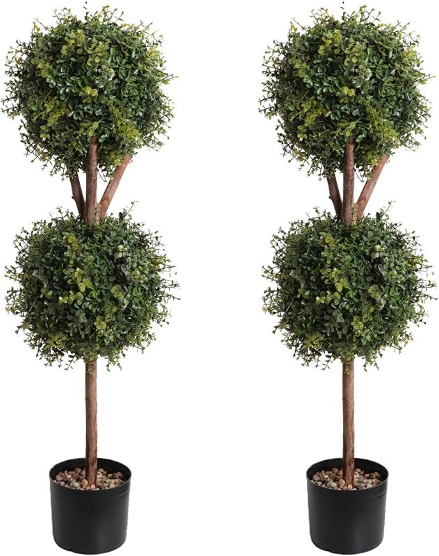 Photo 1 of  39 Inch Boxwood Topiary Artificial Tree Set of 2, UV Resistant Indoor/Outdoor Topiary Fake Tree Decoration for Home Garden & Warehouse, Faux Boxwood Ball Plants