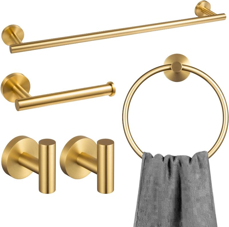 Photo 1 of 5-Piece Brushed Gold Bathroom Hardware Accessories Set, Lava Odoro Gold Towel Bar Holder Set Towel Rack Set Stainless Steel Wall Mounted, 23.6 Inch