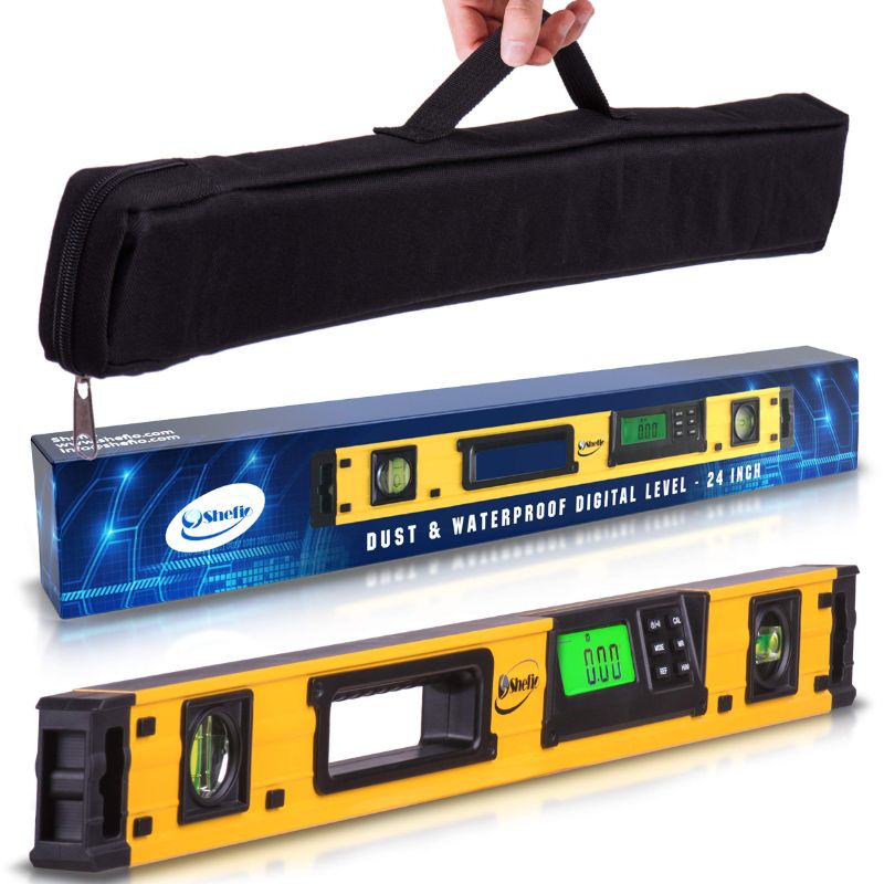 Photo 1 of 24-Inch Professional Digital Magnetic Level - IP54 Dust and Waterproof Electronic Level Tool - Get Master Precision with Shefio Smart Level, 2 AAA Batteries + Carrying Bag 24 Inch