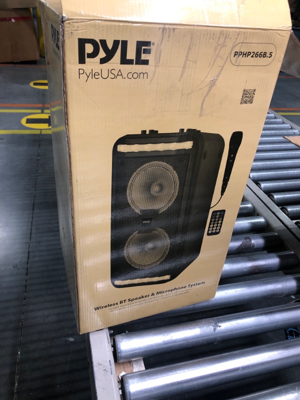 Photo 2 of Pyle Bluetooth Speaker & Microphone System - Portable Stereo Karaoke Speaker with Wired Mic, Built-in LED Party Lights, MP3/USB, FM Radio (6.5’’ Subwoofers, 500 Watt MAX) (PPHP266B.5) 500 watts 6.5"