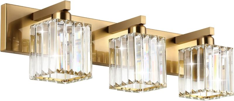 Photo 1 of Aipsun Bathroom Vanity Light Fixtures Crystal Vanity Lighting Fixtures Brass 3 Light Bathroom Lighting (Exclude Bulb)