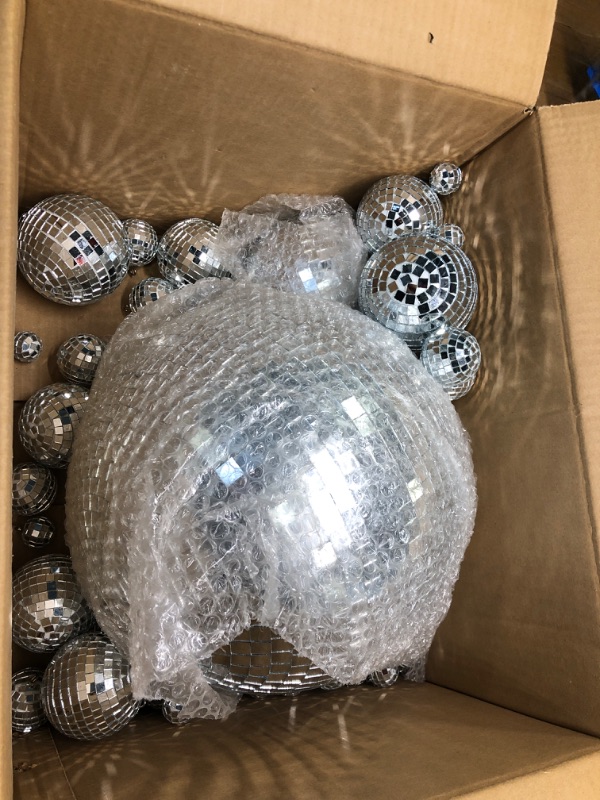 Photo 3 of 65 Pcs Mirror Disco Balls Ornaments Different Sizes Bulk Reflective Mini Disco Ball Decorations 70s Disco Themed Party Decoration for Christmas Wedding Party Ornaments (12/6/ 4/3.2/2/ 1.2 in) 12/ 6/ 4/ 3.2/ 2/ 1.2 In