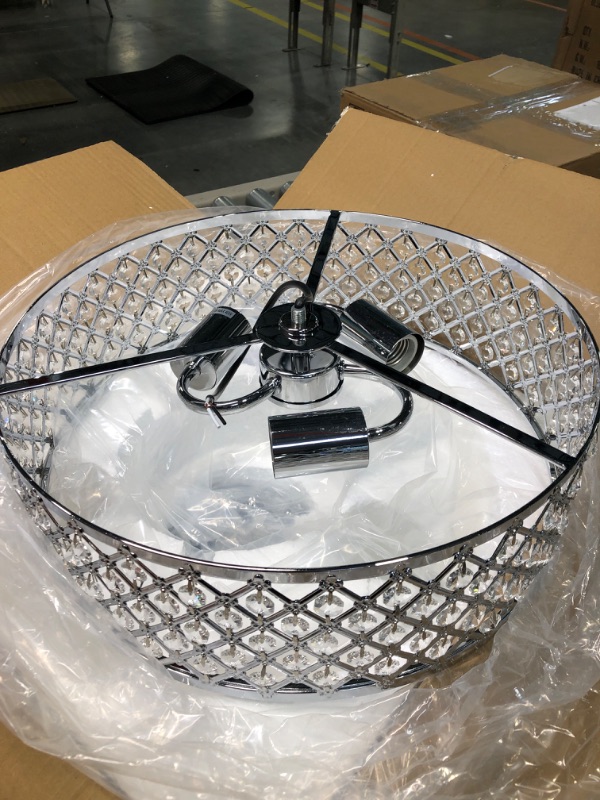 Photo 1 of Modern Ceiling Light Fixture Crystal Chandeliers, 3 Lights Flush Mount Ceiling Light 15inch Round Lighting Fixtures Ceiling, Chandeliers for Dining Room Bedrooms Living Room Bathroom Kitchen, Hallway Chrome