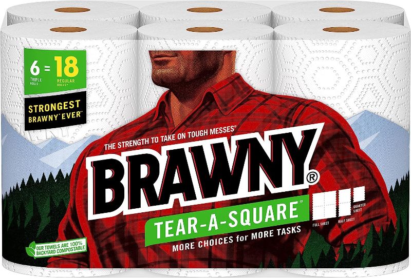 Photo 1 of Brawny® Tear-A-Square® Paper Towels, 6 Triple Rolls = 18 Regular Rolls